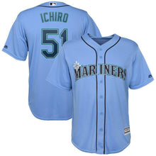 Load image into Gallery viewer, Ichiro Suzuki Seattle Mariners Majestic Official Cool Base Player Jersey - Light Blue
