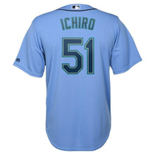 Load image into Gallery viewer, Ichiro Suzuki Seattle Mariners Majestic Official Cool Base Player Jersey - Light Blue